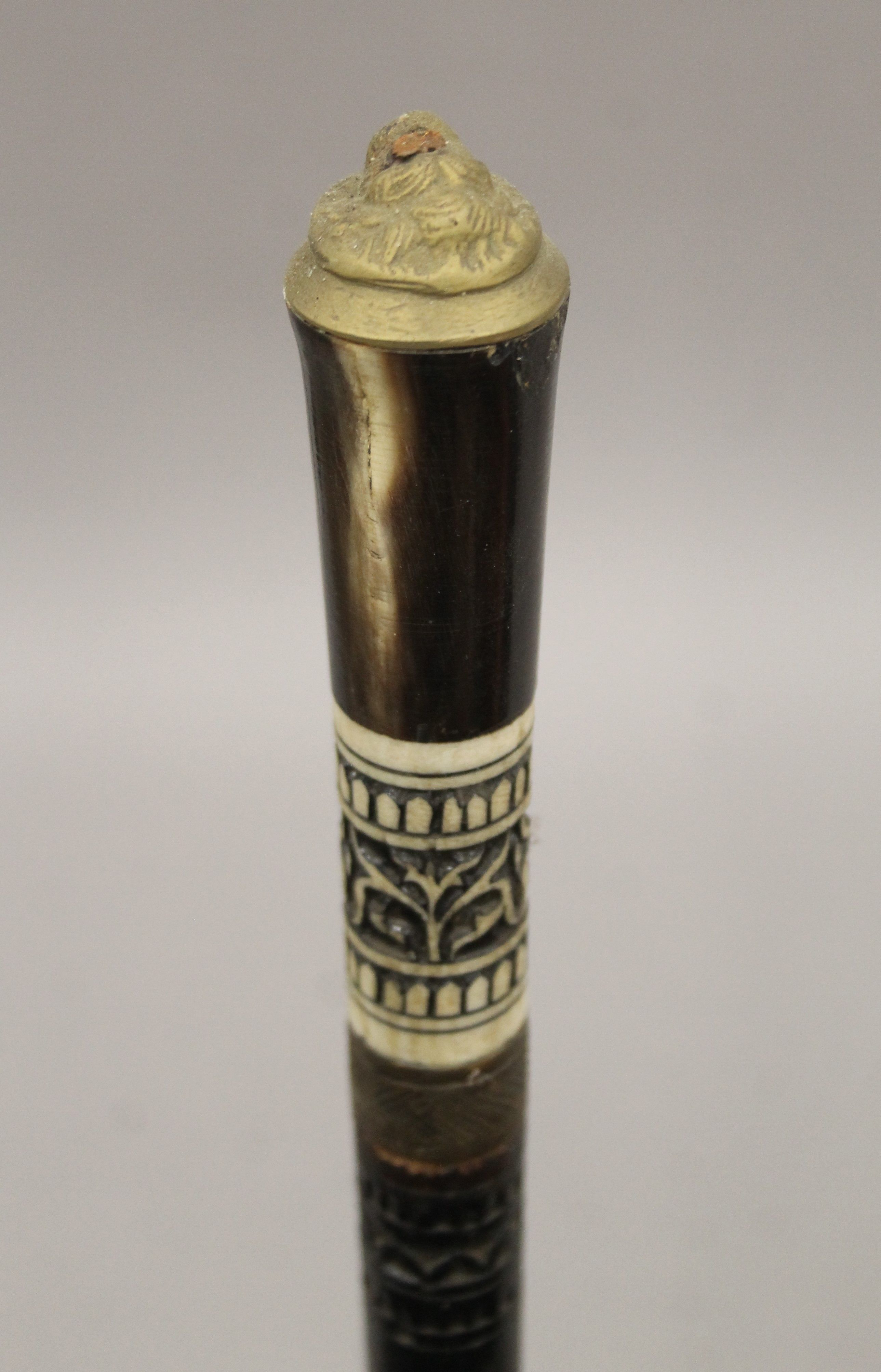 An Indian horn and bone handled sword stick. 90.5 cm long. - Image 3 of 5