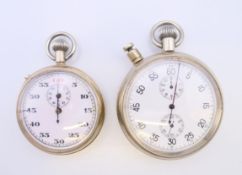 Two stopwatches: an Air Ministry 6B/129 split second stopwatch and a WWII military stopwatch,