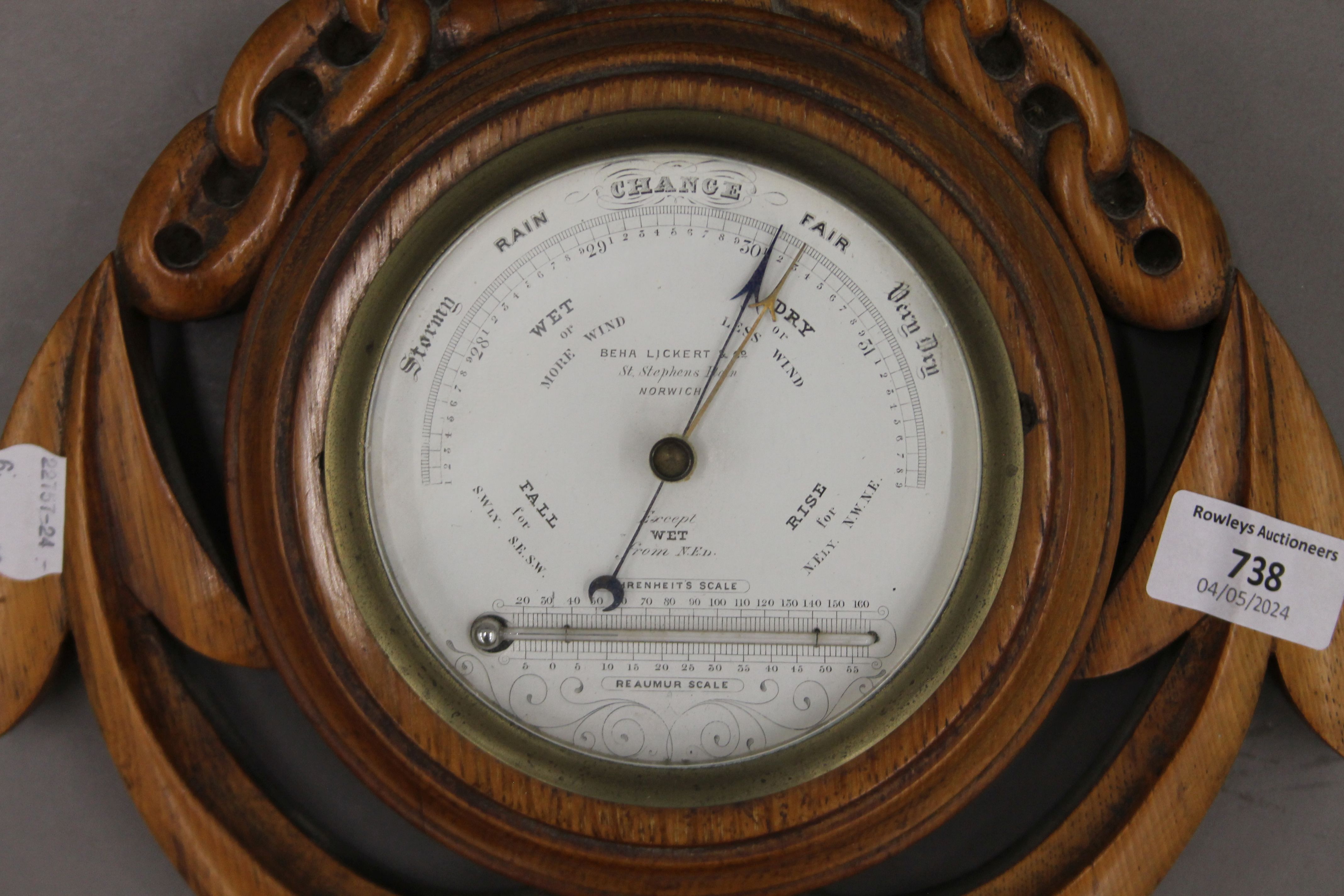 A Victorian carved oak clock/barometer formed as an anchor. 50 cm high. - Image 4 of 4