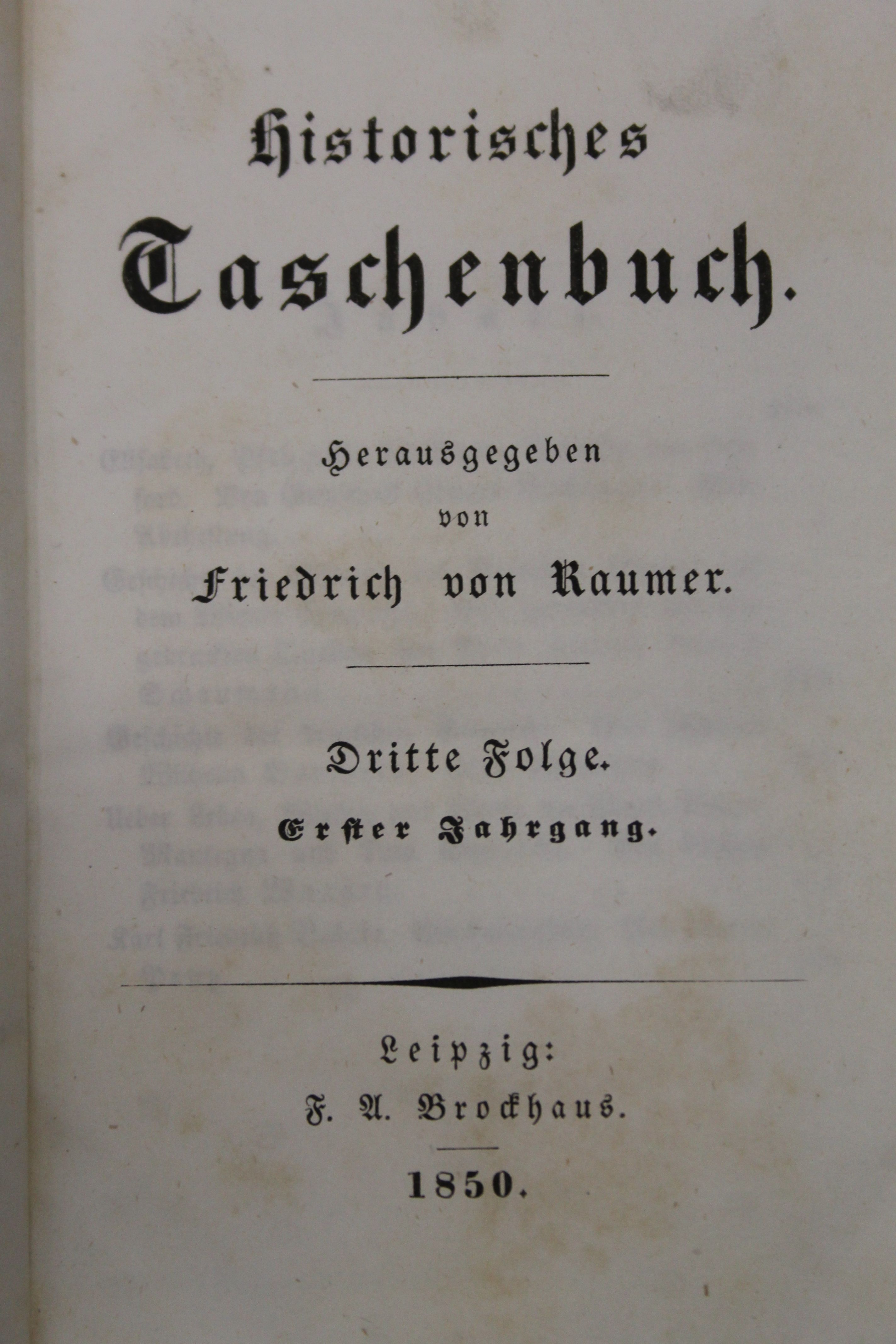 Raumer (Frederick von), Historisches Taschenbuch, 10 vols, full brown calf, labels, - Image 6 of 118