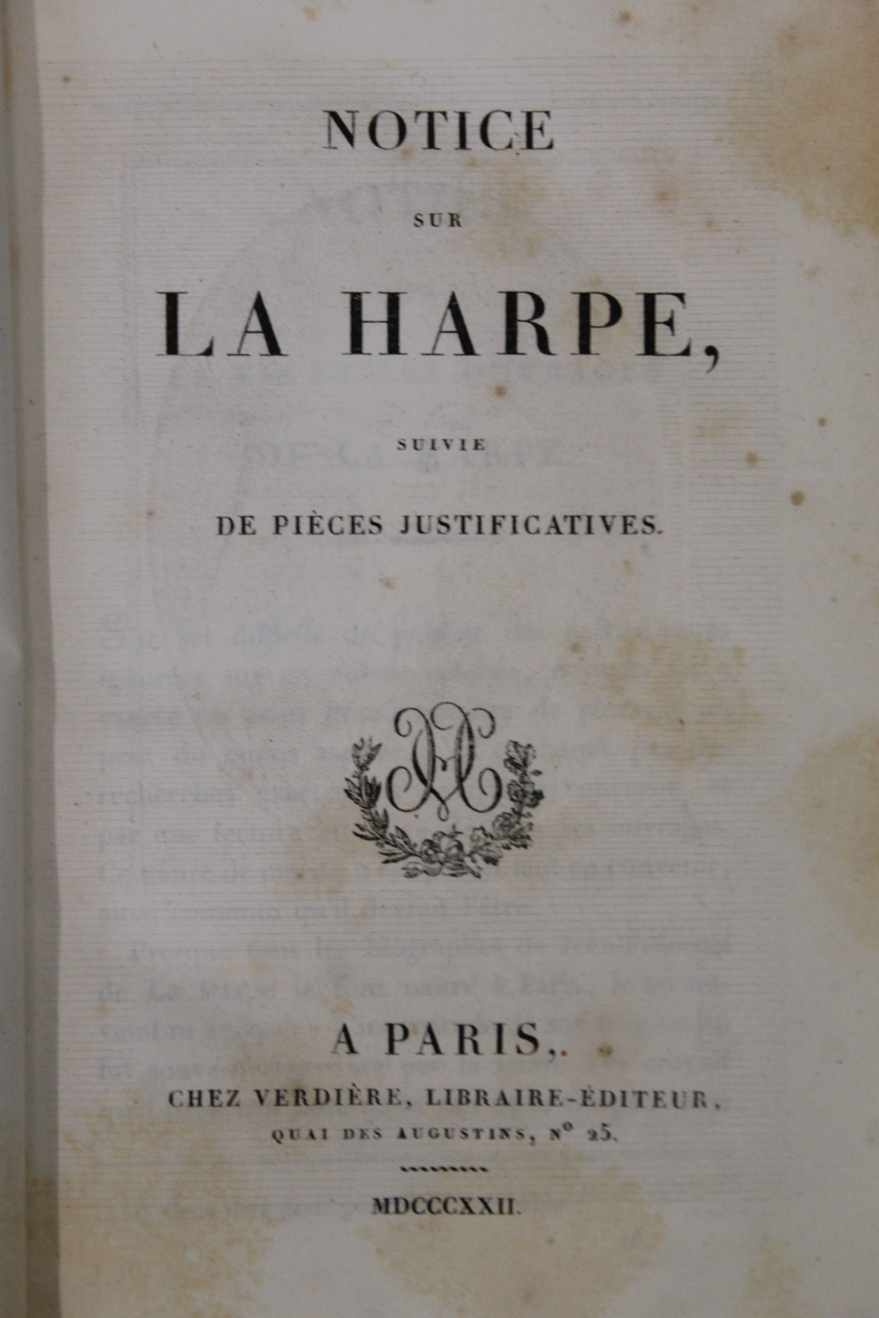 La Harpe (Jean-Francois de), Oeuvres Accompagnes d'Une Notice Sur la Use et sur Ouvrages, 16 vols, - Image 9 of 23