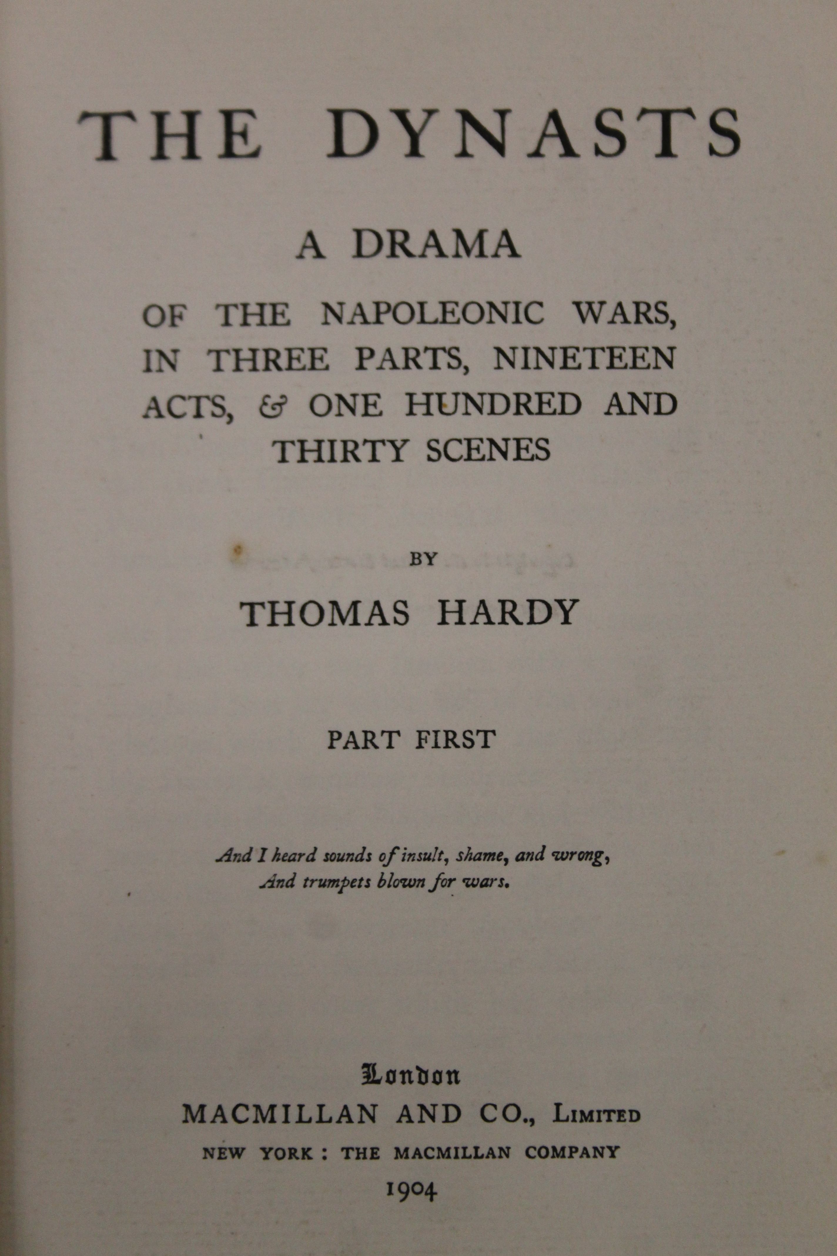 Hardy (Thomas), The Dynasts, 3 vols, rebound in contemporary half vellum, leather label, - Image 7 of 22