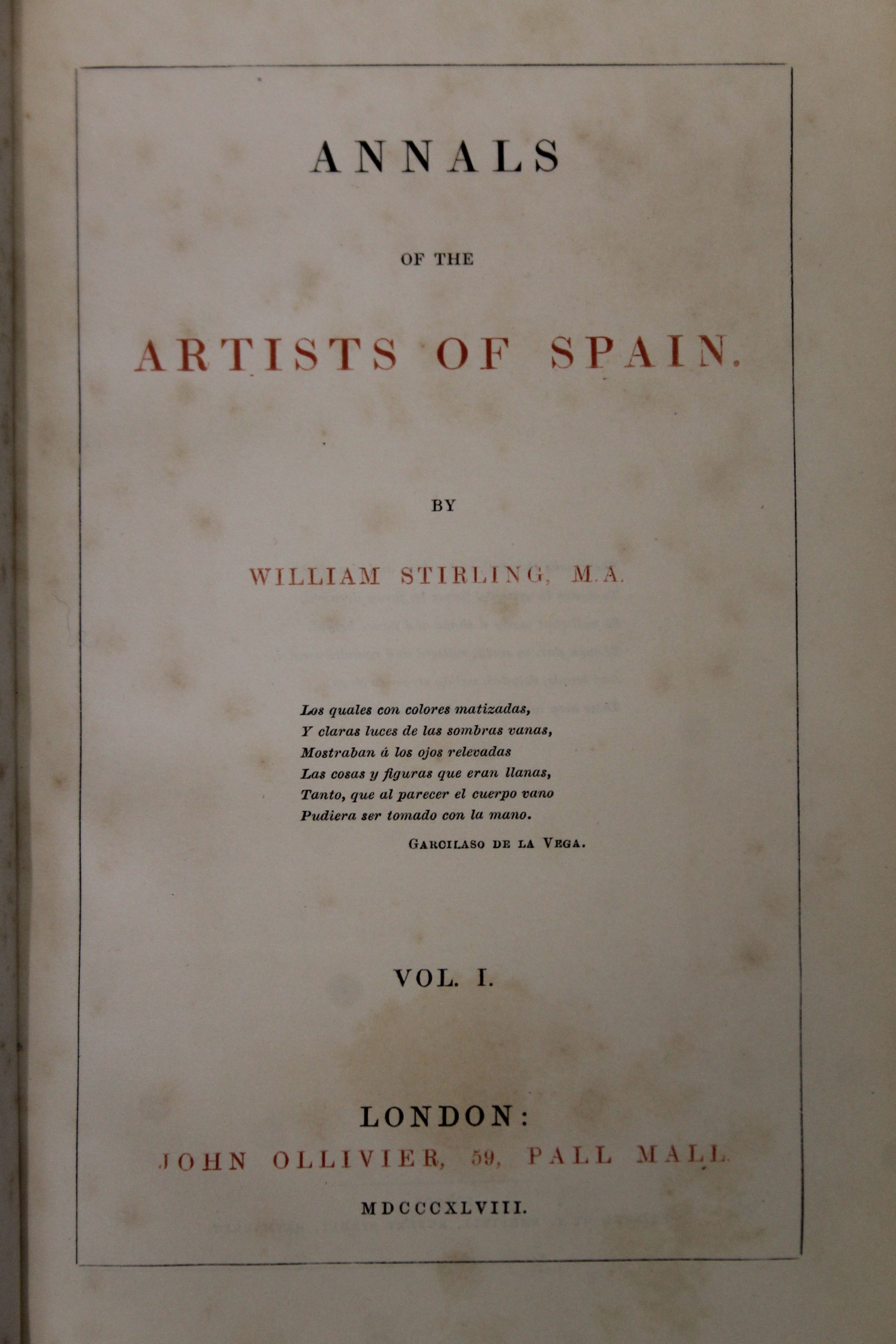 Stirling( William), Annals of the Artists of Spain, first edition, 3 vols, - Image 7 of 9