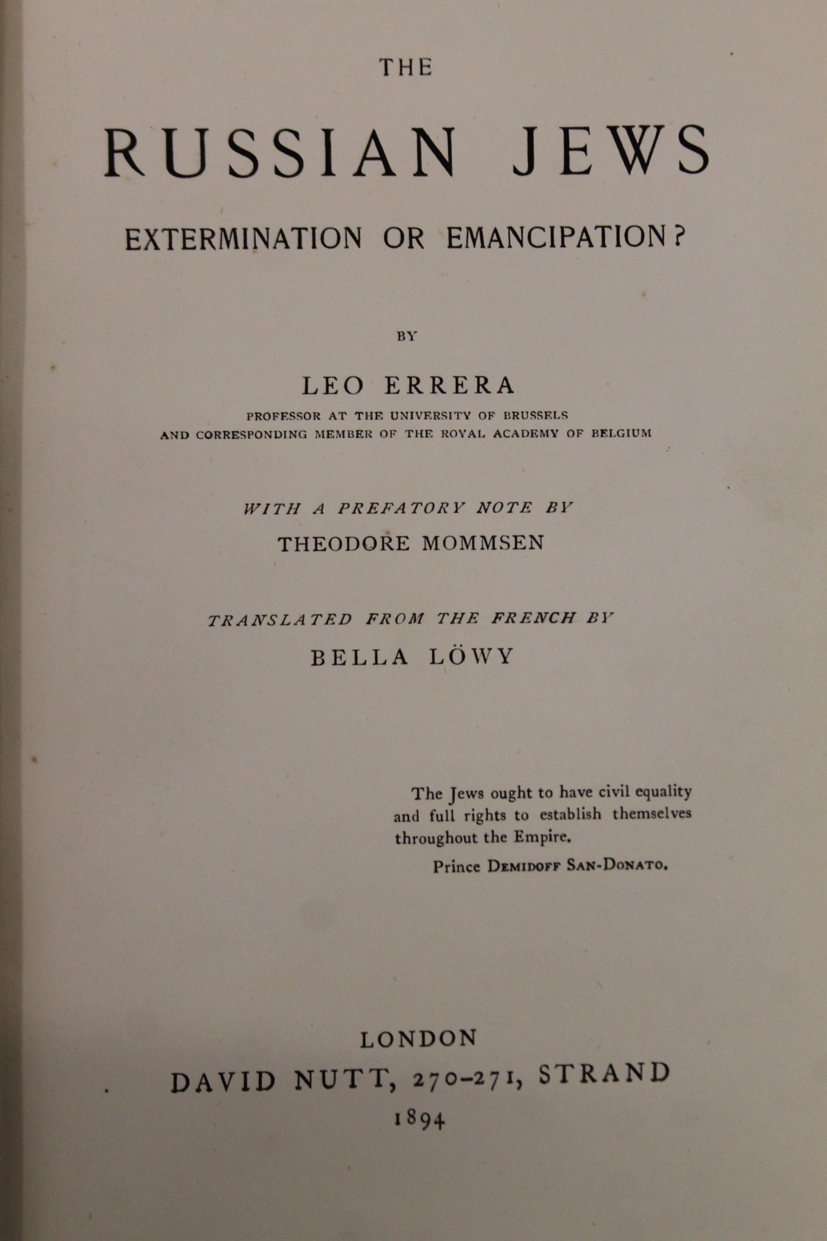 Errera (Leo), The Russian Jews, Extermination and Emancipation?, - Bild 5 aus 60