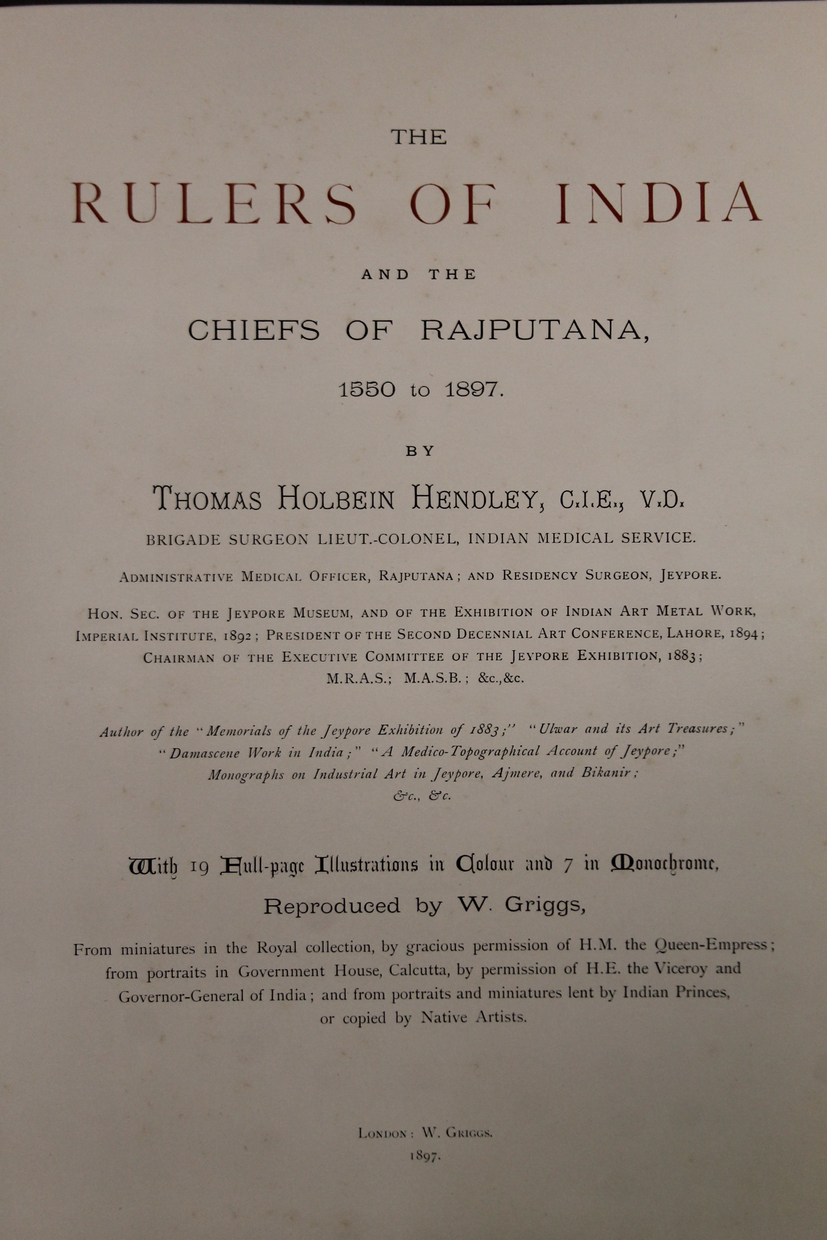 Hendley (Thomas Holbein), The Rulers of India and the Chiefs of Rajputana, folio, - Image 5 of 9