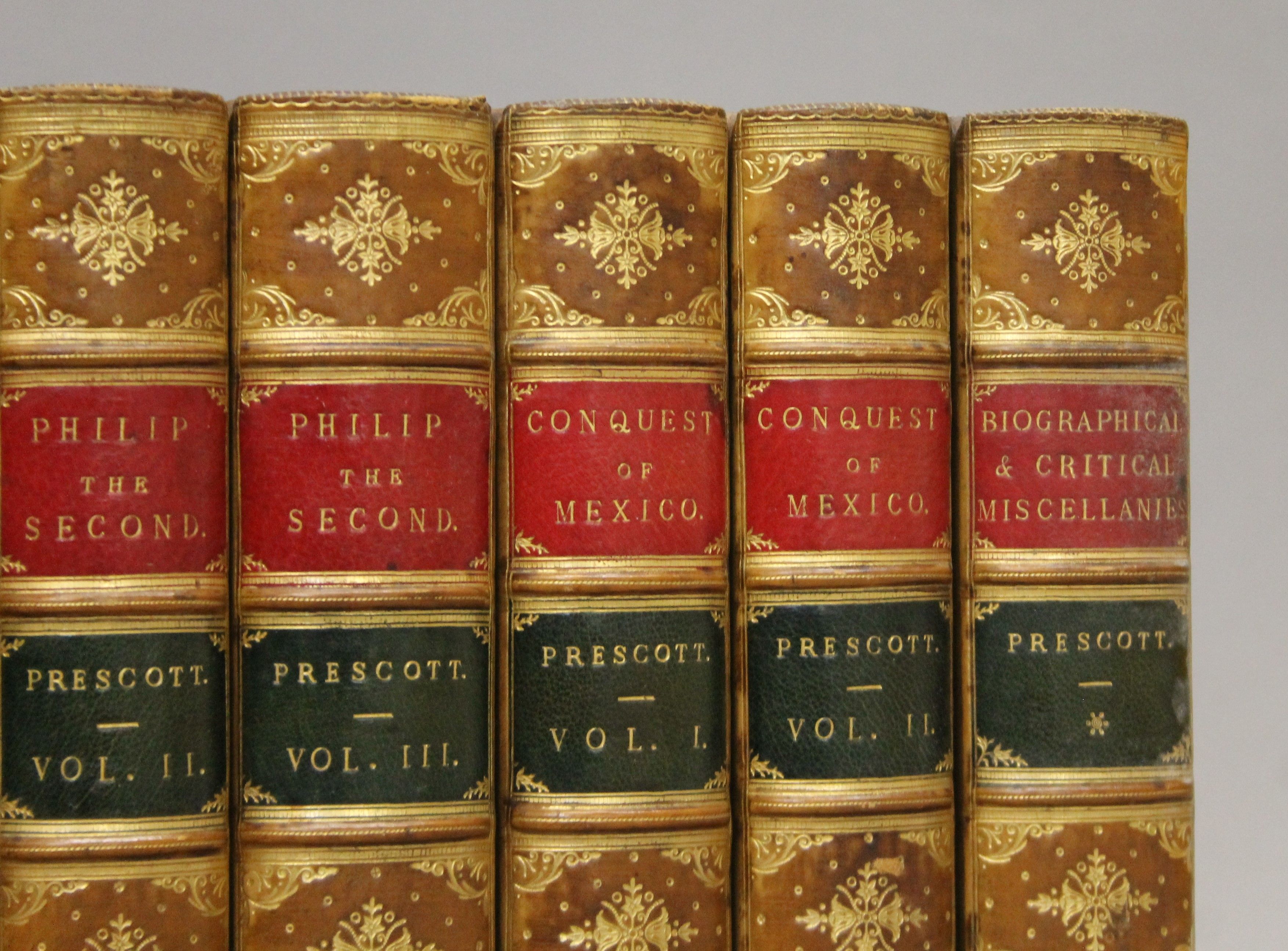 Prescott (William H), Works, 12 vols, finely bound in full brown calf, red and green labels, - Image 3 of 11