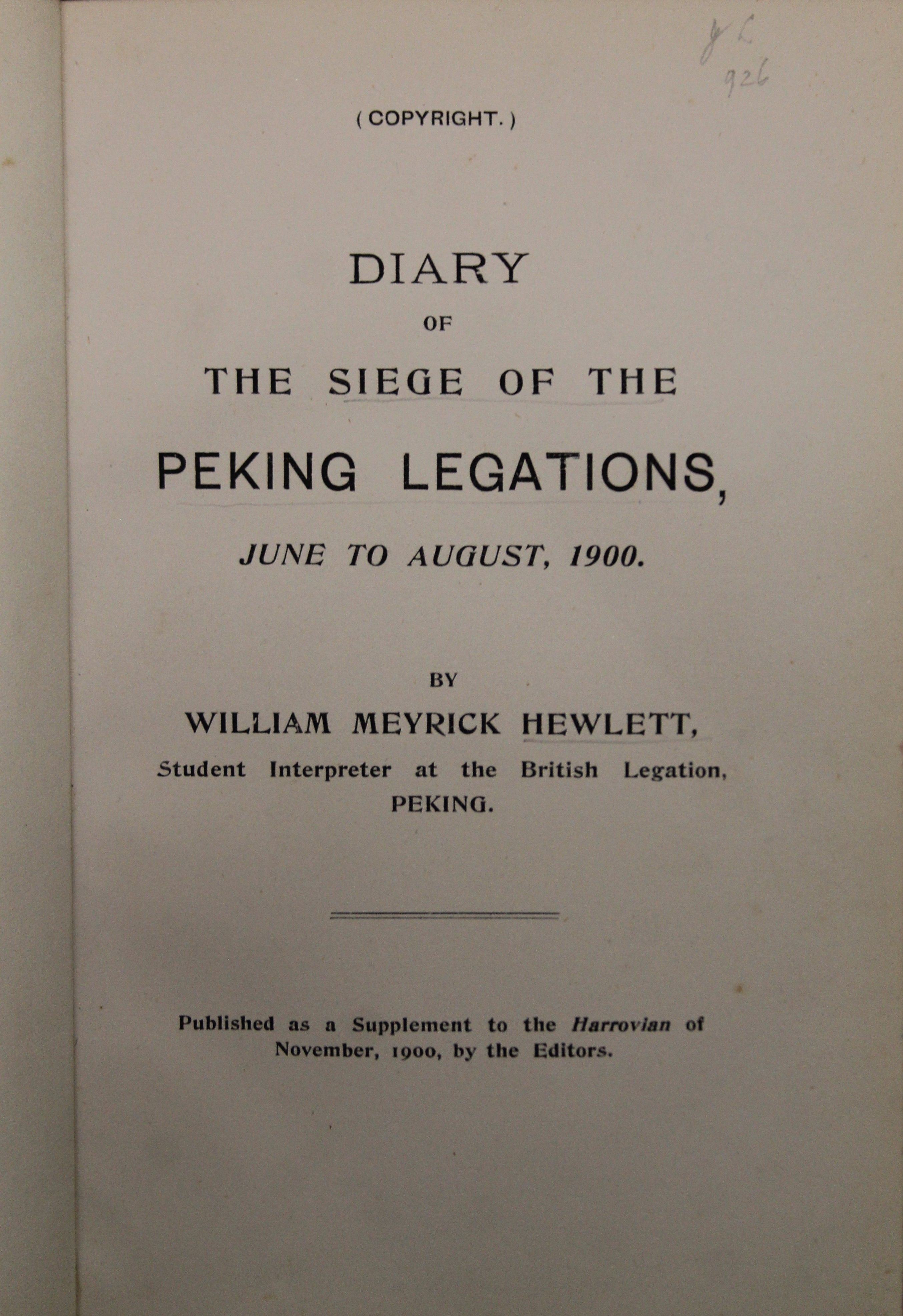 Hewlett (William Meyrick), Diary of the Siege of the Peking Legations, June to August 1900, - Image 4 of 13