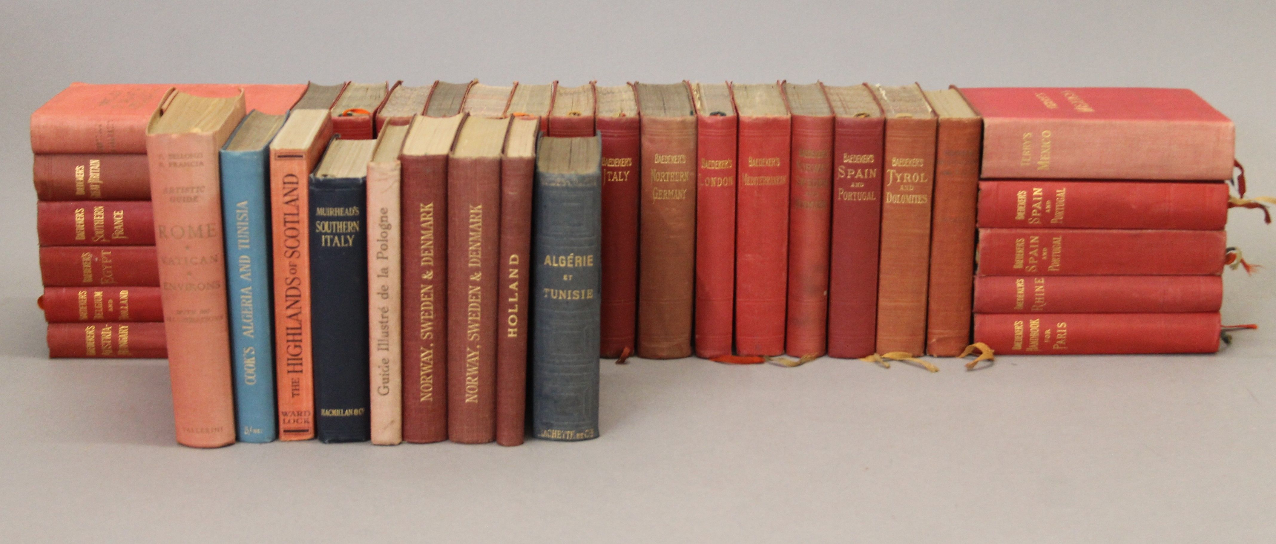 Baedeker's Guides, 23 volumes, some duplicates and eleven other guide books.