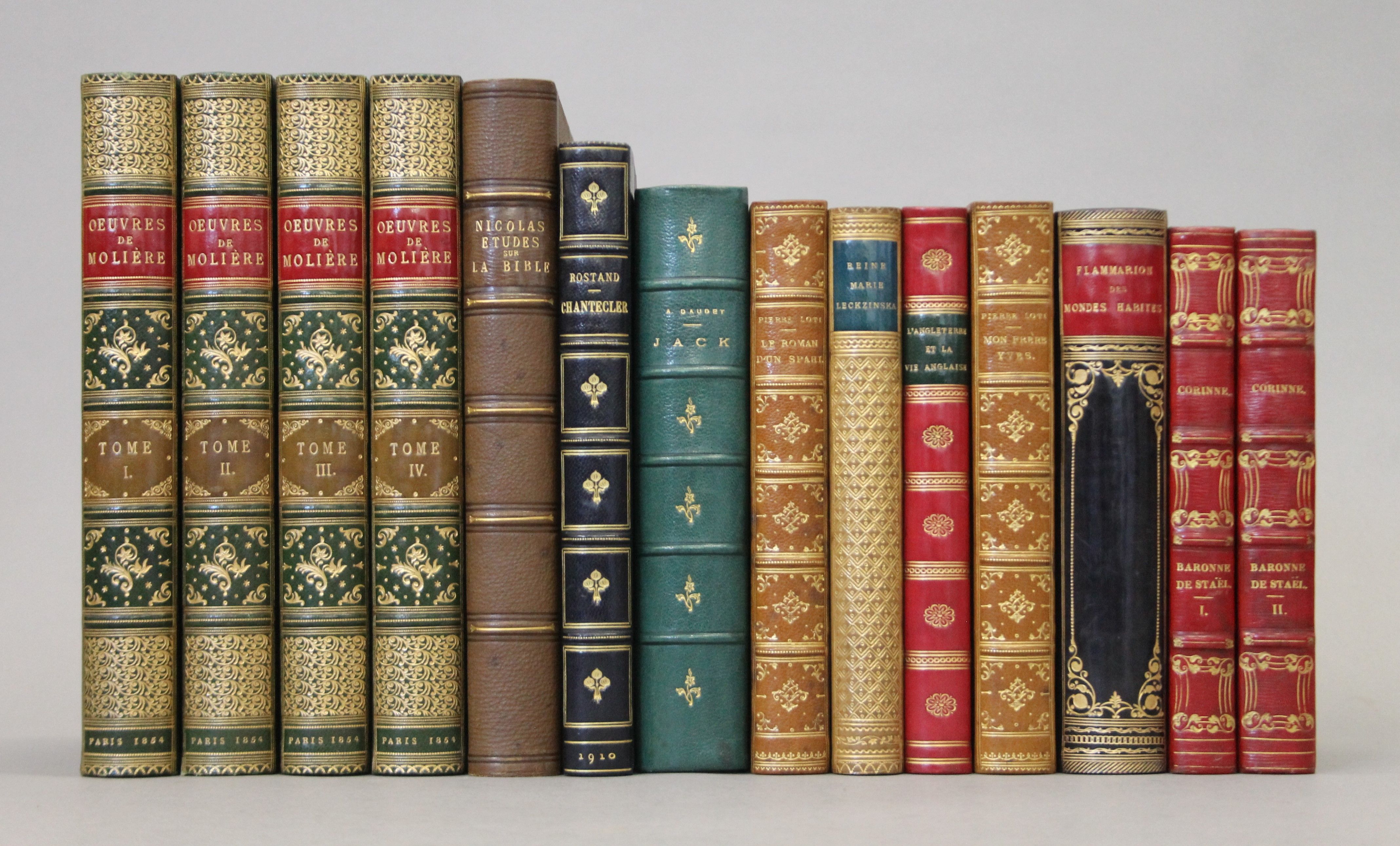 Moliere, Oeuvres Completes de Moliere, 4 vols, finely bound in full green morocco,