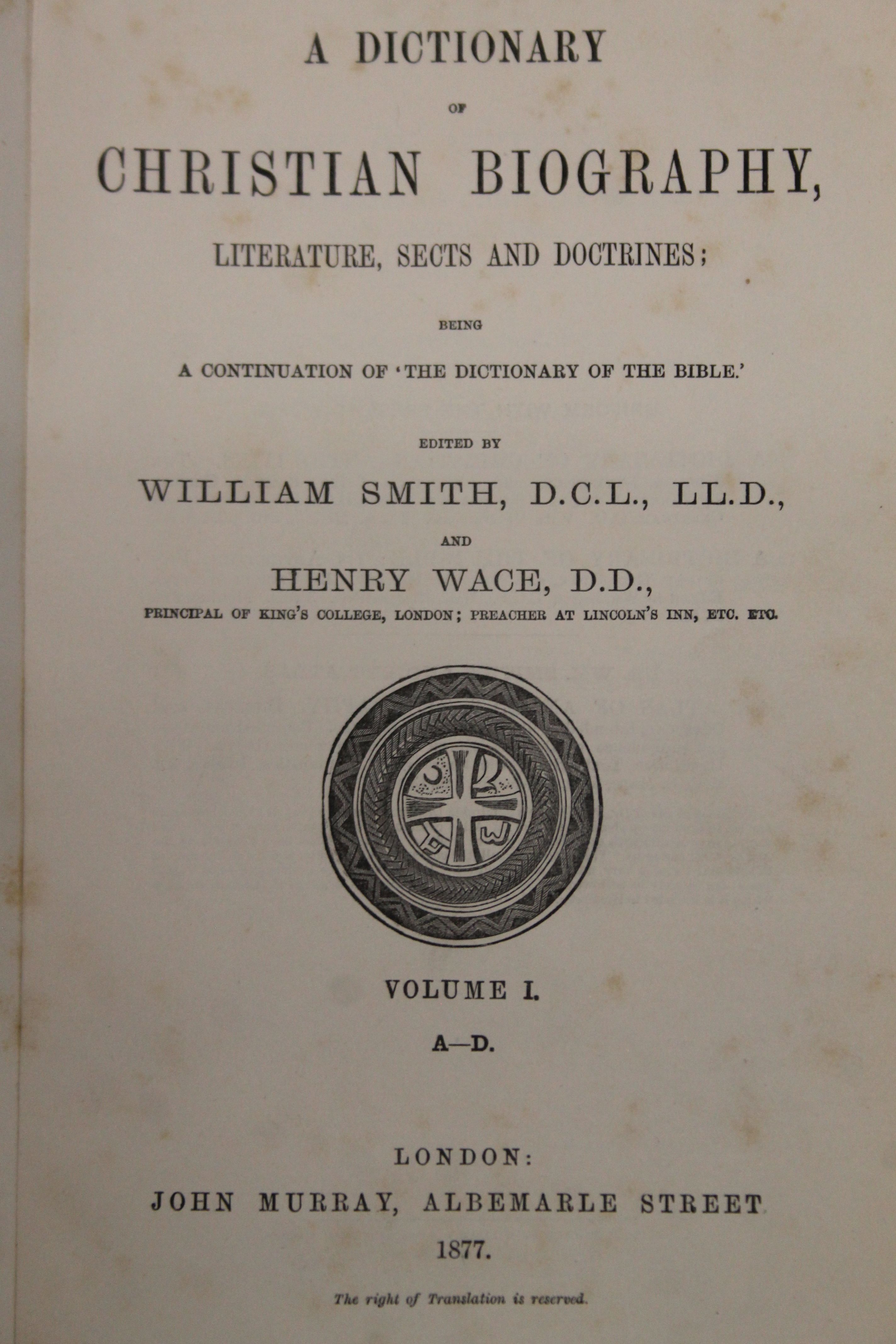 Smith (Sir William), A Dictionary of Christian Biography, 4 vols, - Image 6 of 19