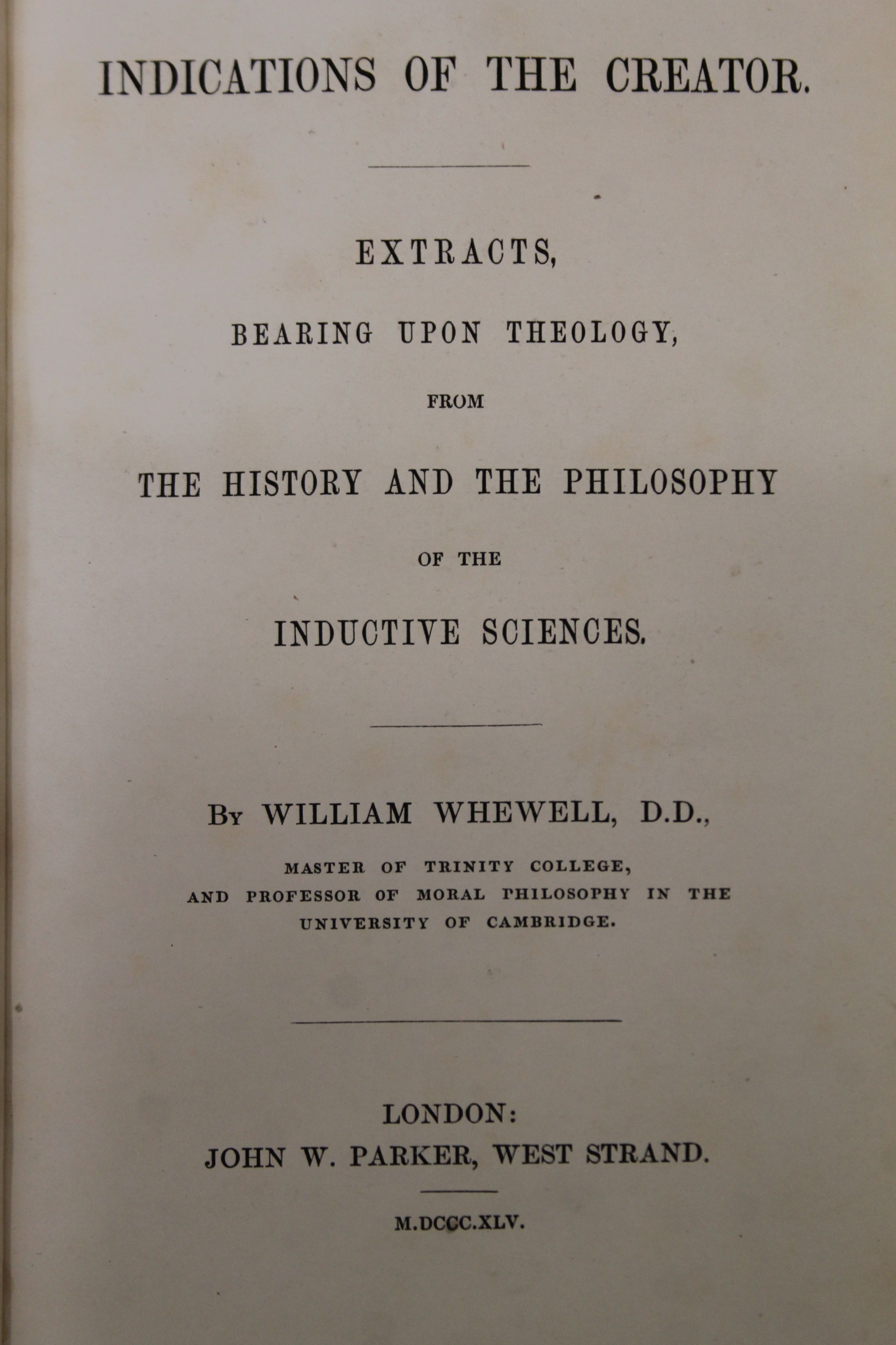 Whewell (William), Indications of the Creator, first edition, - Image 7 of 29