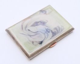 A silver cigarette case, the front depicting a portrait of a bulldog. 8.25 cm x 6 cm.