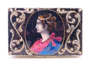 A Victorian silver and enamel box depicting a portrait in the Renaissance manner. Total weight 115.