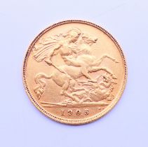 A 1905 half sovereign.