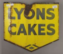 A Lyons Cakes double-sided enamel sign. 44.5 cm wide.