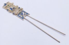 A Chinese enamelled hairpin. 16.5 cm high.