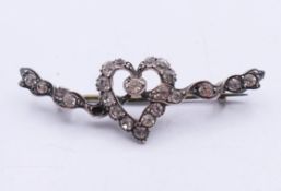 A 900 silver heart shape paste brooch. 5 cm wide.