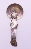A Japanese silver spoon in the form of a Geisha with open parasol, circa 1900, signature to reverse.