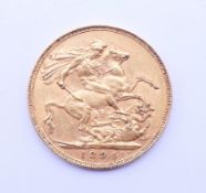 An 1894 gold sovereign. 8 grammes.