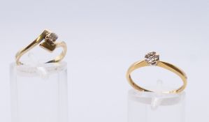 Two 9 ct gold and diamond rings. Ring sizes I/J and N/O.