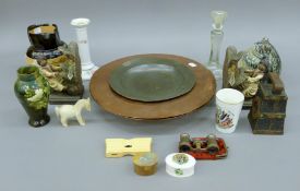 A quantity of various porcelain, metalware, a pair of opera glasses etc. The jug 17 cm high.