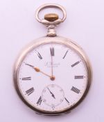 An 800 silver pocket watch. 5 cm diameter.