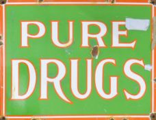 An enamel Pure Drugs sign. 37.5 x 29 cm.
