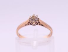A 9 ct gold solitaire ring. Ring size J.