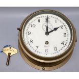 Mercer St. Albans, C20th brass bulkhead clock, named 6" cream painted Arabic dial with subsidiary