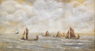 English School (Early C20th); 'Bardge Race Thames' watercolour heightened with white, signed with
