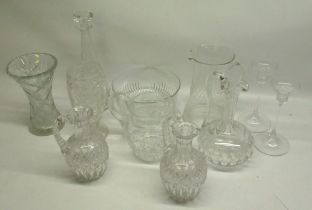 Royal Brierley lead crystal conical decanter H30cm, pair of lead cut crystal water jugs H19cm and