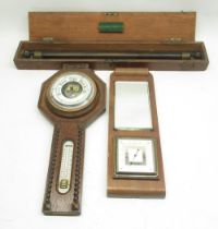 Adie & Son, Edinburgh C19th cased brass rolling parallel rule L62.5cm and two aneroid barometers (3)