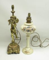 C20th gilt cherub table lamp, H62cm, and another table lamp (2)