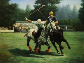 A. Ackermann (Contemporary); Polo Players, oil on canvas, signed, 75cm x 100cm