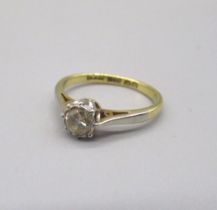 18ct yellow gold diamond solitaire ring, stamped 18ct, size I, 2.0g