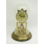 Kern Germany - Late C20th brass 400 day suspension clock under glass dome, signed brass finish