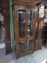 Reproduction oak display cabinet with four doors and four adjustable shelves, W80cm D37cm H180cm