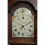 Will Green Whitwood - C19th mahogany crossbanded oak long case clock, signed arched 15in dial with