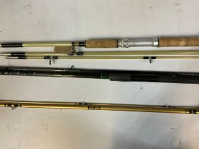 Three Vintage fishing rods, incl. Silstar, L3.3m (3)