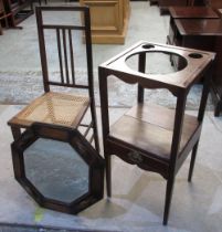 C19th oak and mahogany washstand, Edwardian bedroom chair, and an octagonal oak framed wall