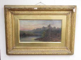 Scottish School (C19th); Riverside hill top Castle, oil on canvas, indistinctly titled and