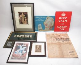 'Keep Calm and Carry On' and , Marilyn Monroe Lustre-Cream Shampoo tin signs, other advertising