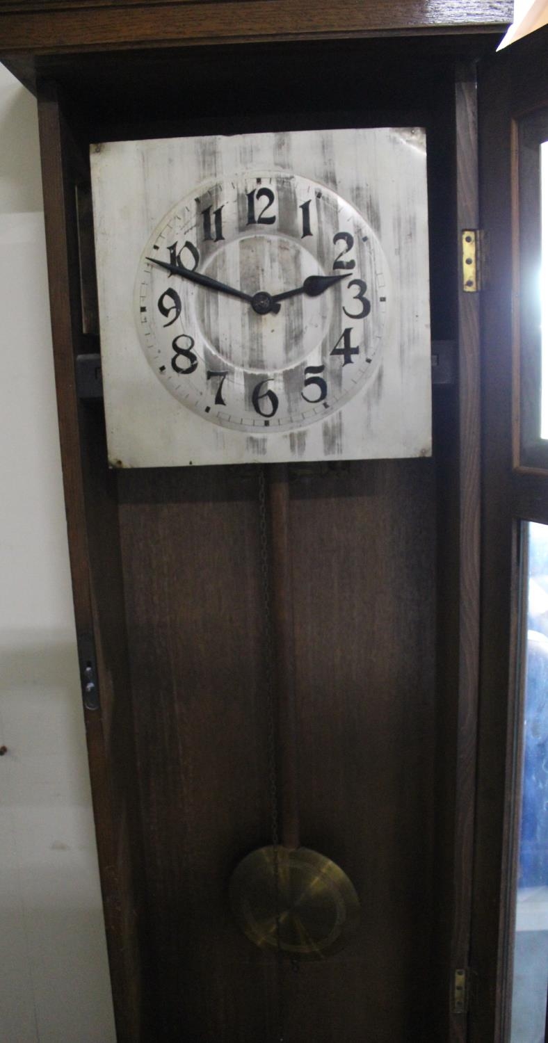 C20th continental oak long case clock, glazed door and square silvered Arabic dial with twin - Image 2 of 3