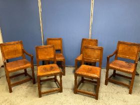 Robert Mouseman Thompson of Kilburn - a set of six (4 + 2) oak dining chairs, with adzed panel