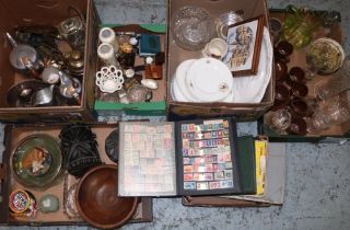 Various metalware incl. Piquot Ware teaware; collection of all world stamps; ceramics incl. studio