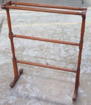 Victorian mahogany towel rail, on turned and block supports, W68cm H86cm