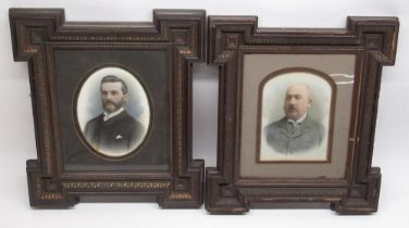 Par of Victorian tinted portrait photographs of Gentlemen, in decorative frames, 44cm x 39cm (2)