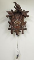 C20th pine and walnut Black Forest cuckoo clock, Roman dial with applied indices, unsigned two train
