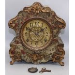 Early C20th American rococo style faux marble mantel clock, two train movement striking on a