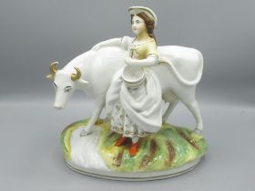 Staffordshire figure of Milk Maid with cow, H24cm